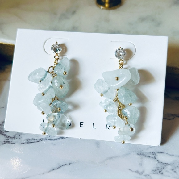 Jewelry - Cloud blue quartz CZ 1.5” gold plated earrings gemstone